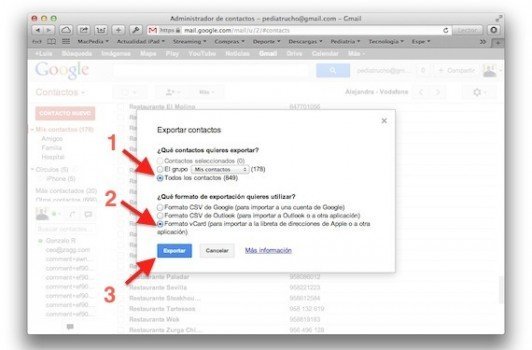 Exporta contactos de Gmail a otras cuentas