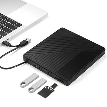 005 Unidad óptica externa USB-C/USB con lector de tarjetas SD/TF - Reproducción y grabación de CD/DVD