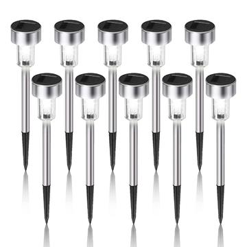 Paquete de 10 luces LED solares de acero inoxidable para caminos - Blanco frío