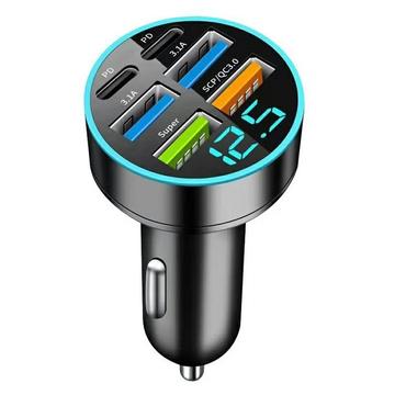 Cargador rápido de coche PD/QC3.0 de 6 puertos y 100W - 2x USB-C, 4x USB-A - Negro