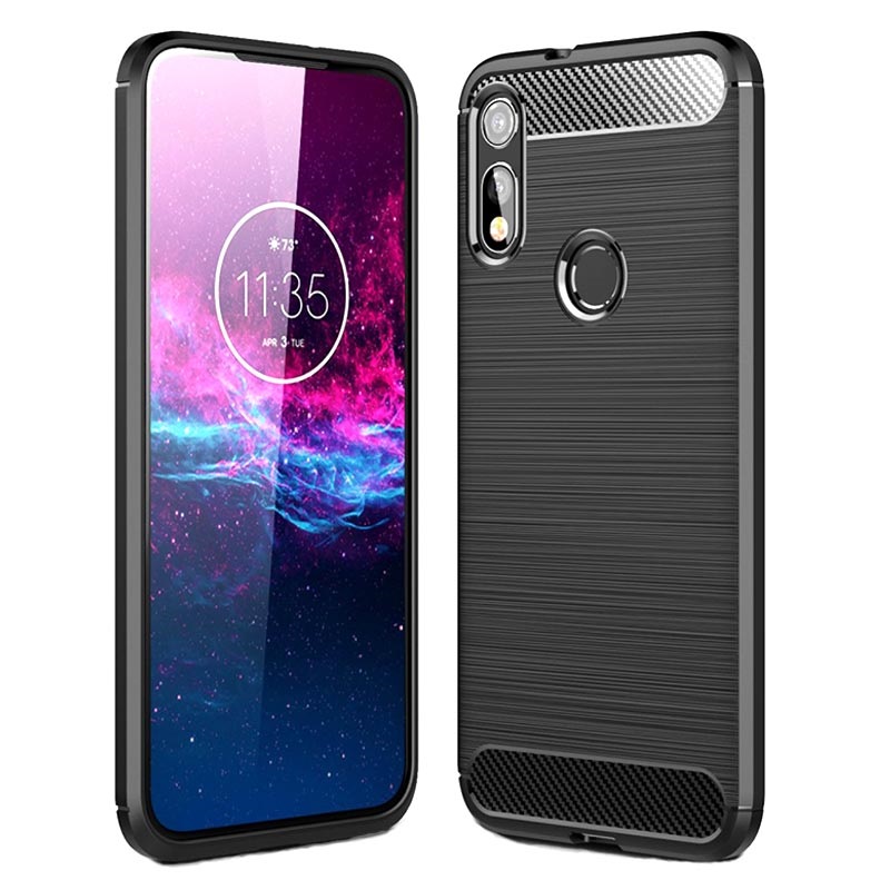 de TPU Cepillada para Moto E (2020) - Fibra de Carbono - Negro
