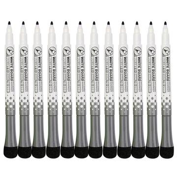 Paquete de 12 rotuladores de pizarra blanca con borrador - Negro