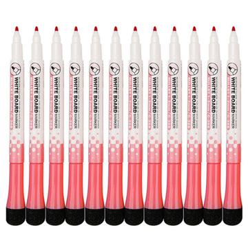 Paquete de 12 rotuladores de pizarra blanca con borrador - Rojo