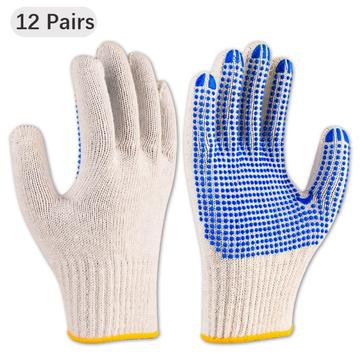 12 Pares de Guantes de Jardinería Antideslizantes de Hilo de Algodón - Blancos