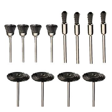 12 Pzs. Juego de cepillos de alambre de acero para eliminar óxido y pulir - mango de 3mm