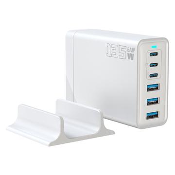 Cargador de sobremesa GaN de 135W / Estación de carga de alta velocidad de 6 puertos - 3x USB-C, 3x USB-A