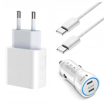 iPhone 15 Pro/15 Pro Max/16 Pro/16 Pro Max Cargador / Cargador de coche w.Cable 2m - Blanco
