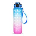 Botella de agua deportiva de 1L con marcador de tiempo Jarra de agua Hervidor de agua a prueba de fugas para la oficina Escuela Camping (libre de BPA) - Azul/Morado