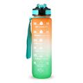 Botella de agua deportiva de 1L con marcador de tiempo Jarra de agua Hervidor de agua a prueba de fugas para la oficina Escuela Camping (libre de BPA) - Naranja/Verde