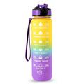 Botella de agua deportiva de 1L con marcador de tiempo Jarra de agua Hervidor de agua a prueba de fugas para la oficina Escuela Camping (libre de BPA) - Amarillo/Morado