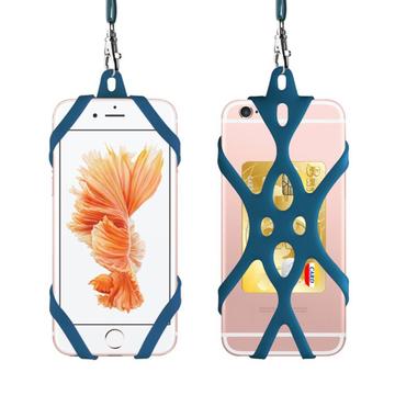 Correa para el cuello 2 en 1 con funda de silicona para smartphone - 6.5" - Azul oscuro