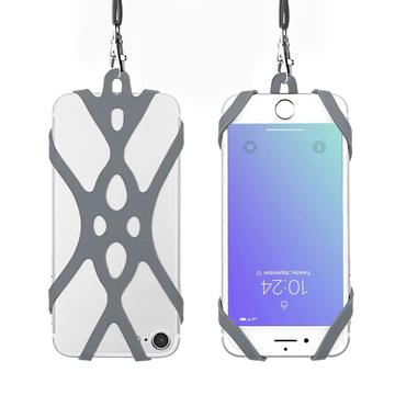Correa para el cuello 2 en 1 con funda de silicona para smartphone - 6.5" - Gris