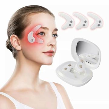 Masajeador de ojos antiarrugas portátil 2 en 1 con espejo de maquillaje - Blanco