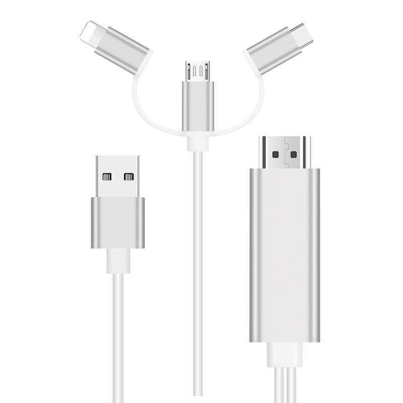 pico Arriba Guión Cable HDMI 3 en 1 - Lightning, Tipo-C, MicroUSB