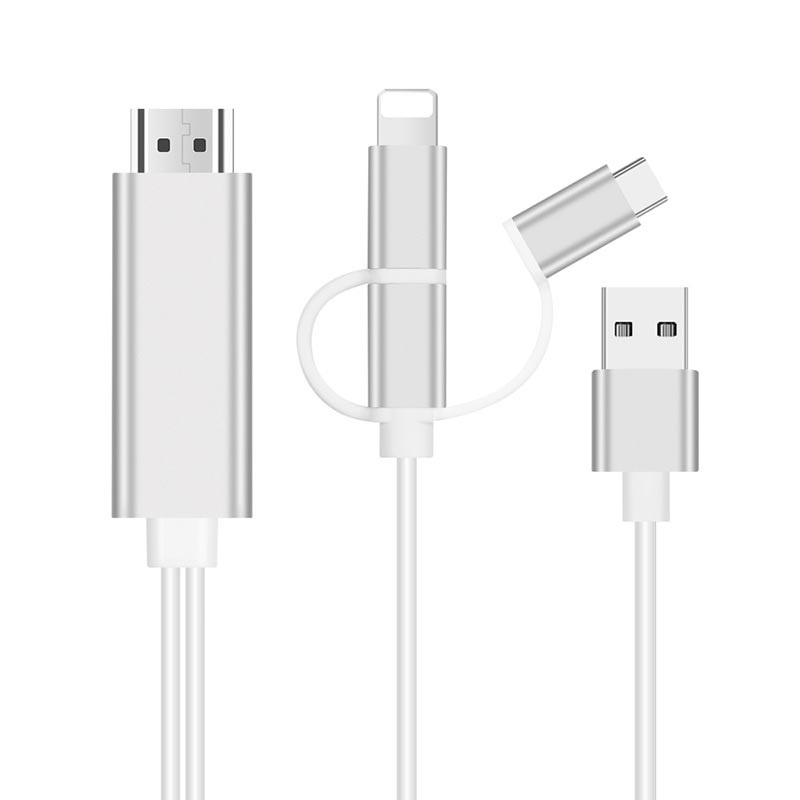 Cable HDMI TPE con conector para iOS, micro USB y Tipo C (Android)