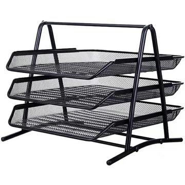 Archivador organizador apilable de malla metálica de 3 niveles - Negro
