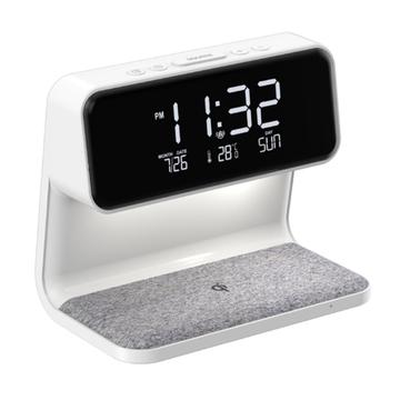 Cargador Inalámbrico 3 en 1 10W para Móvil con Lámpara de Cabecera, Reloj Despertador LCD para el Hogar (Enchufe UE)