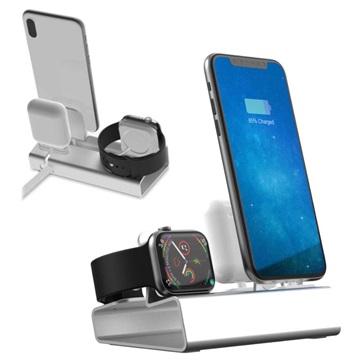 Soporte de Carga 3-en-1 Aluminum Alloy para iPhone, Apple Watch, AirPods - Plateado