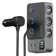 Cargador de coche de carga rápida 3 en 1 PD 35W - Adaptador de mechero 120W y 5 puertos USB - Negro