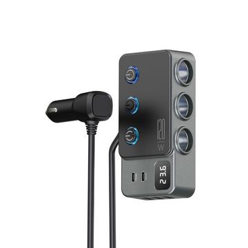 Cargador de coche de carga rápida 3 en 1 PD 35W - Adaptador de mechero 120W y 5 puertos USB - Negro