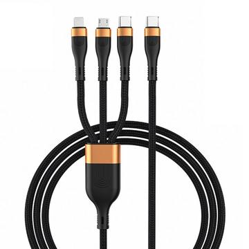 Cable de carga USB-C 3 en 1 - Micro USB, USB-C y Lightning - 1.2m - Oro / Negro
