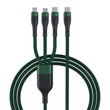 Cable de carga USB-C 3 en 1 - Micro USB, USB-C y Lightning - 1.2m - Verde / Negro