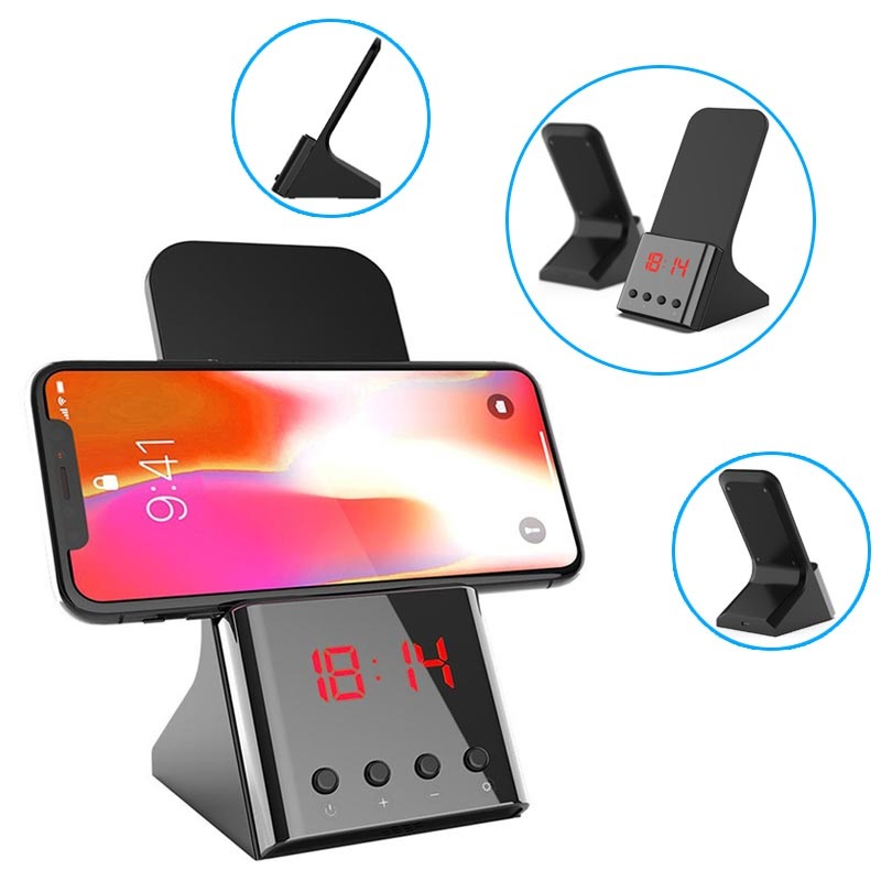 Cargador Inalámbrico Qi Con Reloj De Mesa y Soporte Universal 3 En 1