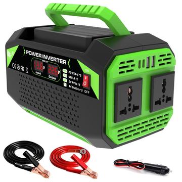 Inversor de corriente para coche de 300W - 12 V CC/220 V CA - Negro / Verde