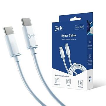 Cable 3MK Hyper PD/QC3.0 USB-C - 100W, 5A, 2m - Blanco