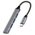 Hub USB-C 4 en 1 con 1x USB 3.0 + 3x USB 2.0 - Gris