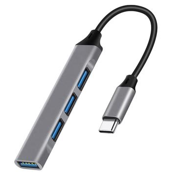 Hub USB-C 4 en 1 con 1x USB 3.0 + 3x USB 2.0 - Gris