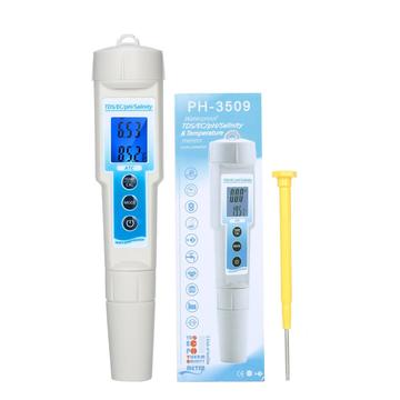 Medidor de pH 5 en 1 Ligero Resistente al Agua Multifuncional Medidor de Calidad del Agua TDS / EC / pH / Salinidad / Temperatura