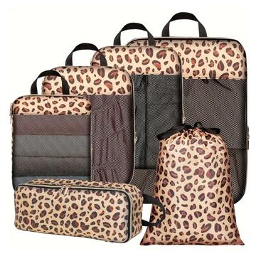 Set organizador de viaje de 6 piezas con estampado de leopardo
