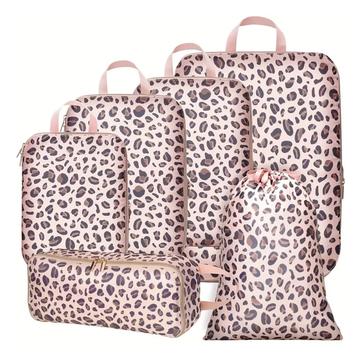 Set organizador de viaje de 6 piezas con estampado de leopardo - Rosa