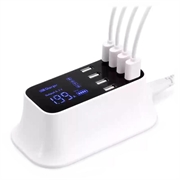 Cargador de Escritorio USB de 8 Puertos con Monitor LED - Blanco