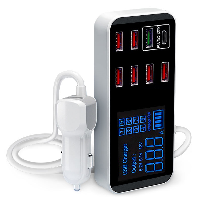 Pareja ANTES DE CRISTO. oración Cargador de Coche WLX-A9S+ con 9 Puertos - 7xUSB, QC3.0 USB, PD USB-C - 40W Pareja ANTES DE CRISTO. oración Cargador de Coche WLX-A9S+ con 9 Puertos - 7xUSB, QC3.0 USB, PD USB-C - 40W