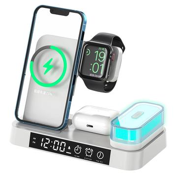 A37 3-en-1 Para el reloj del teléfono celular 15W cargador inalámbrico plegable de diseño Reloj despertador 20W Tipo C Puerto RGB LED Luz de noche - Blanco