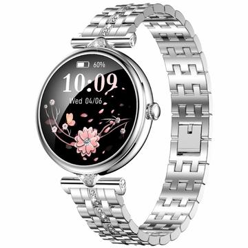 AK73 Reloj inteligente para mujer con correa de acero inoxidable - Plata