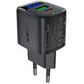 Acefast A116 GaN 35W cargador rápido de doble puerto con pantalla LED de potencia - Negro