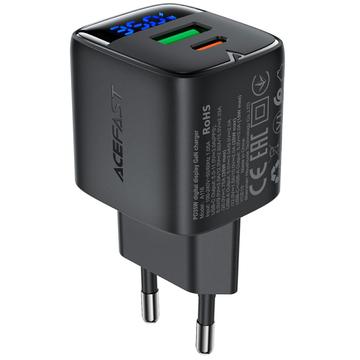 Acefast A116 GaN 35W cargador rápido de doble puerto con pantalla LED de potencia - Negro