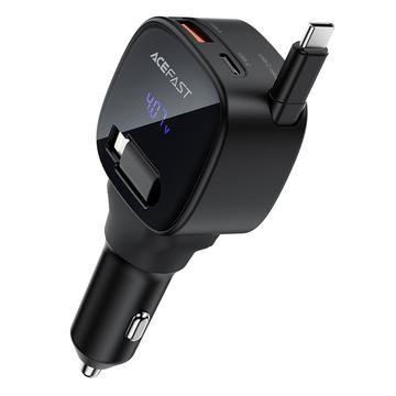 Cargador rápido para coche Acefast B17 95W con cable USB-C retráctil - Negro
