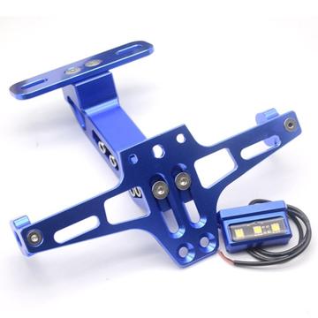 Ajustable CNC de aleación de aluminio de la placa de matrícula de la motocicleta de luz de bicicleta soporte telescópico con luz LED - Azul