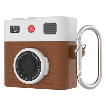 Funda de silicona líquida Diseño de cámara retro para AirPods 4 - Marrón