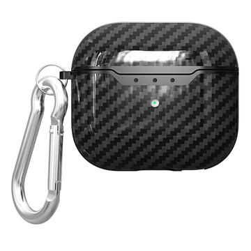 Carcasa de TPU con Mosquetón para AirPods 4 - Fibra de Carbono - Negro