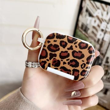 AirPods Pro 3 Estuche con estampado de leopardo, soporte para teléfono y espejo de maquillaje