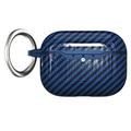 Carcasa de TPU con Mosquetón para AirPods Pro 3 - Fibra de Carbono - Azul