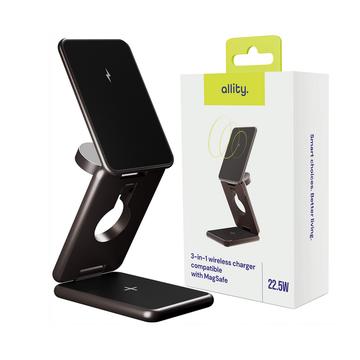 Allity AWC-230-225WMS Cargador inalámbrico 3 en 1 compatible con MagSafe de 22.5W - Grafito