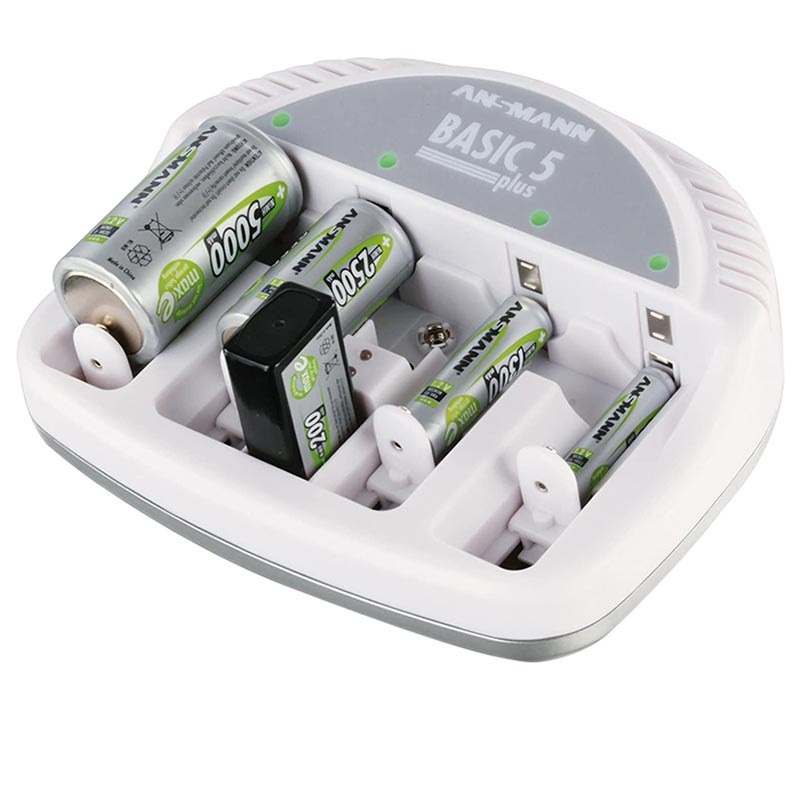 Cargador para Pilas Ansmann Basic 5 Plus AAA/AA/C/D/9V Blanco