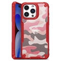 Carcasa Híbrida Anti-Choque para iPhone 15 Pro Max - Camuflaje Militar - Rojo