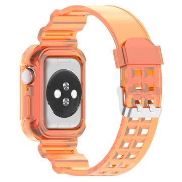 Correa de silicona de repuesto con marco integrado para Apple Watch Series 10 - 42mm - Transparente Naranja